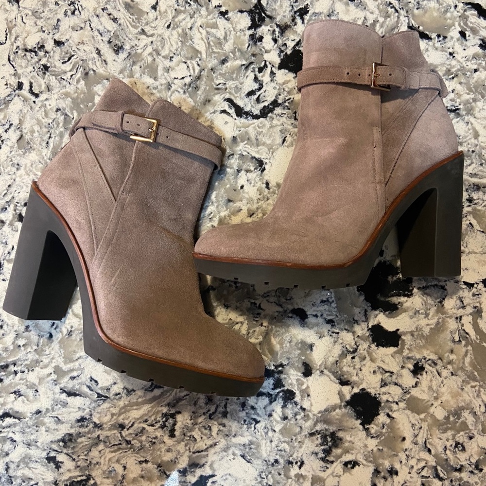 Kate Spade Suede Taupe Block Heel Boots